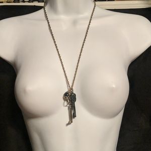 Betsey Johnson Gold & Black Key Charm Necklace